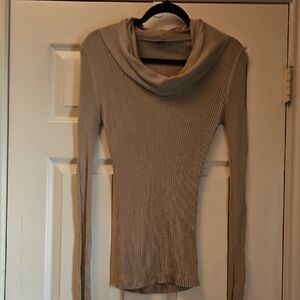 Poof! Ribbed Cowl Neck Sweater in Beige